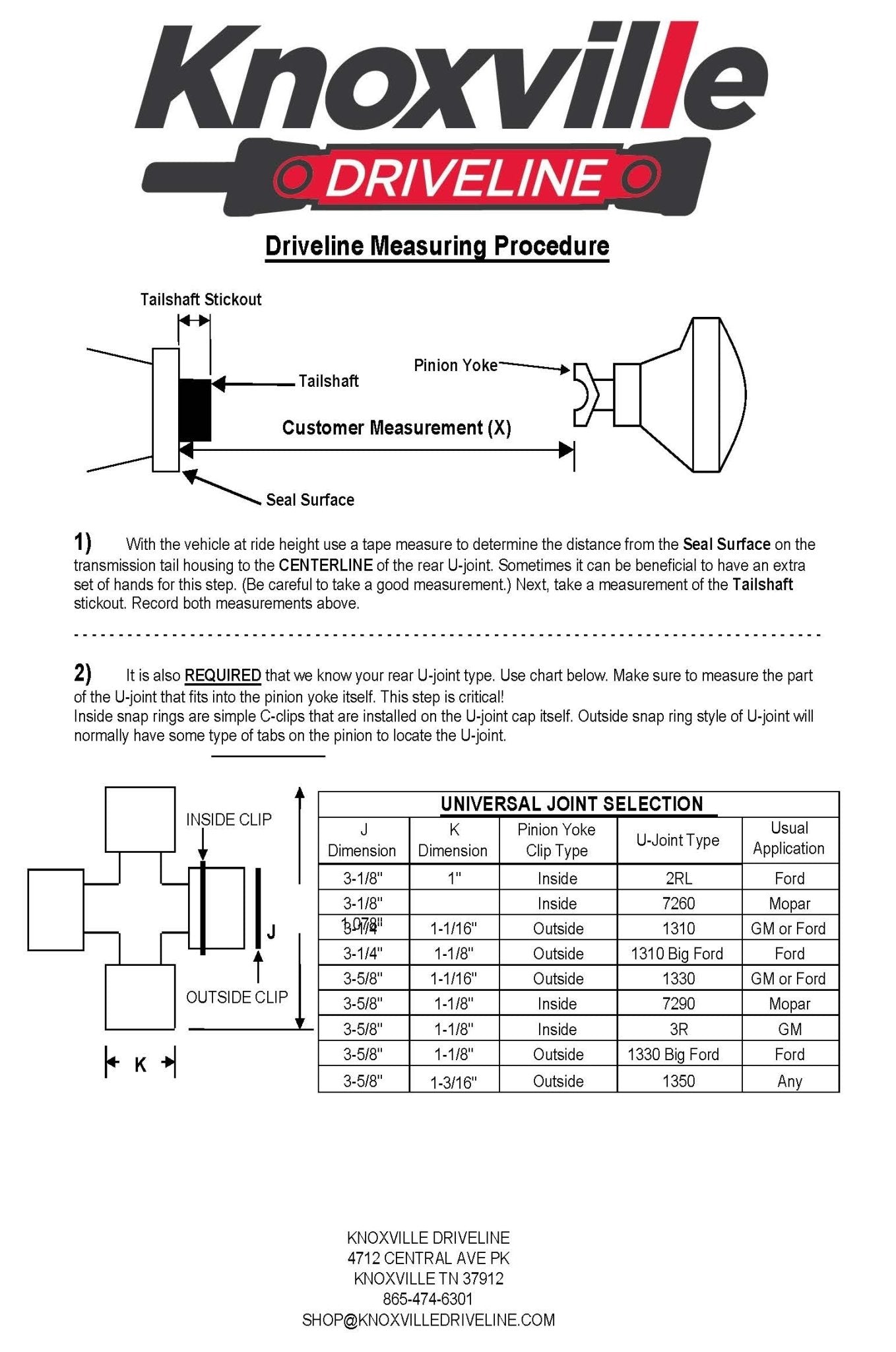 DRIVELINE MEASUREMENT WORKSHEET KNOXVILLE DRIVELINE