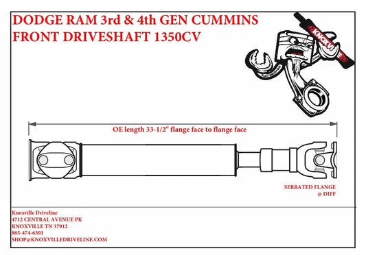 Dodge Ram 3rd & 4th Gen Cummins front driveshaft 1350 - KNOXVILLE DRIVELINE